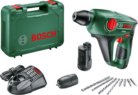 Bosch Accuboorhamer Uneo SDS-Quick 12 V 2.5 Ah Li-ion Incl. 2 accus, Incl. accessoires, Incl. koffer