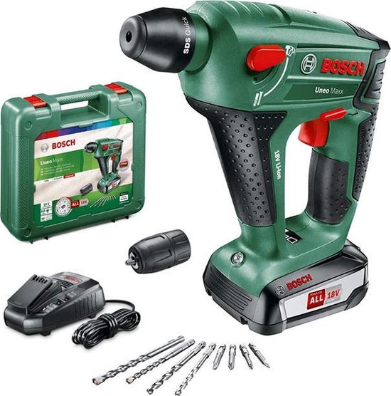 Bosch Accuboorhamer Uneo Maxx SDS-Quick 18 V 2.5 Ah Li-ion Incl. 2 accus, Incl. koffer