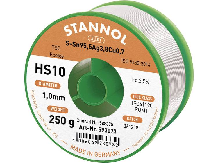 Stannol HS10 2510 Soldeertin, loodvrij Spoel Sn95Ag3.8Cu0.7 250 g 1.0 mm