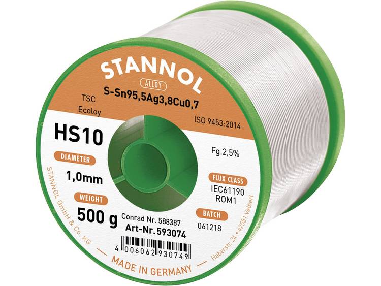 Stannol HS10 2510 Soldeertin, loodvrij Spoel Sn95Ag4Cu1 500 g 1.0 mm