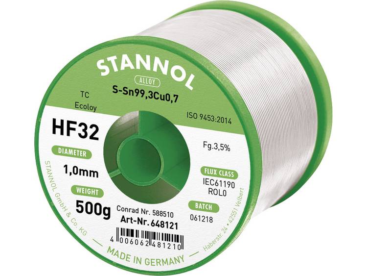 Stannol HF32 3500 Soldeertin, loodvrij Spoel Sn99.3Cu0.7 500 g 1.0 mm