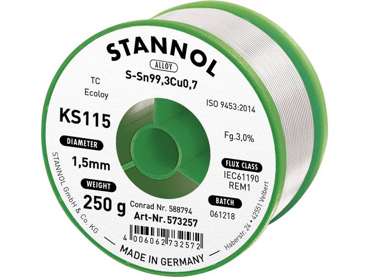 Stannol KS115 Soldeertin, loodvrij Spoel Sn99.3Cu0.7 250 g 1.5 mm