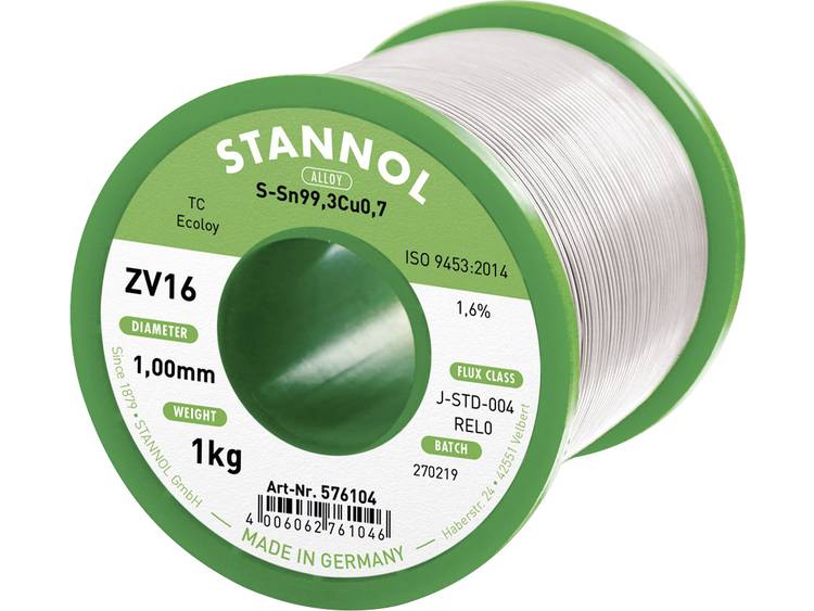 Stannol ZV16 Soldeertin, loodvrij Loodvrij Sn0.7Cu 1000 g 1.0 mm