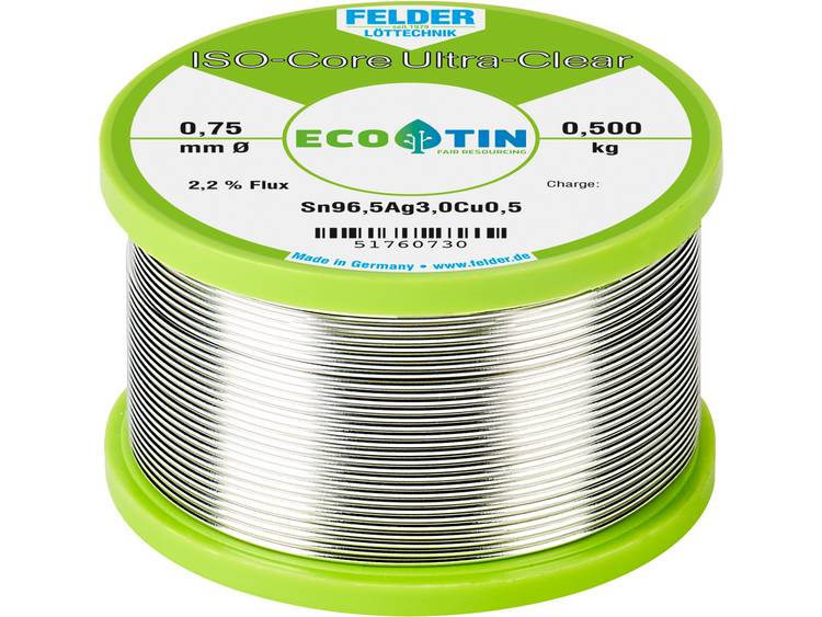Felder LÃ¶ttechnik ISO-Core Ultra Clear SAC305 Soldeertin Spoel Sn96.5Ag3Cu0.5 0.500 kg 0.75 mm