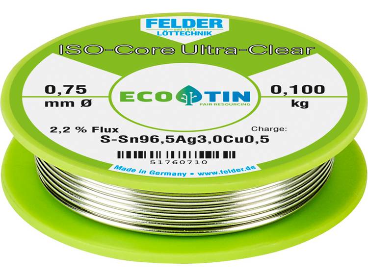 Felder LÃ¶ttechnik ISO-Core Ultra Clear SAC305 Soldeertin Spoel Sn96.5Ag3Cu0.5 0.100 kg 0.75 mm