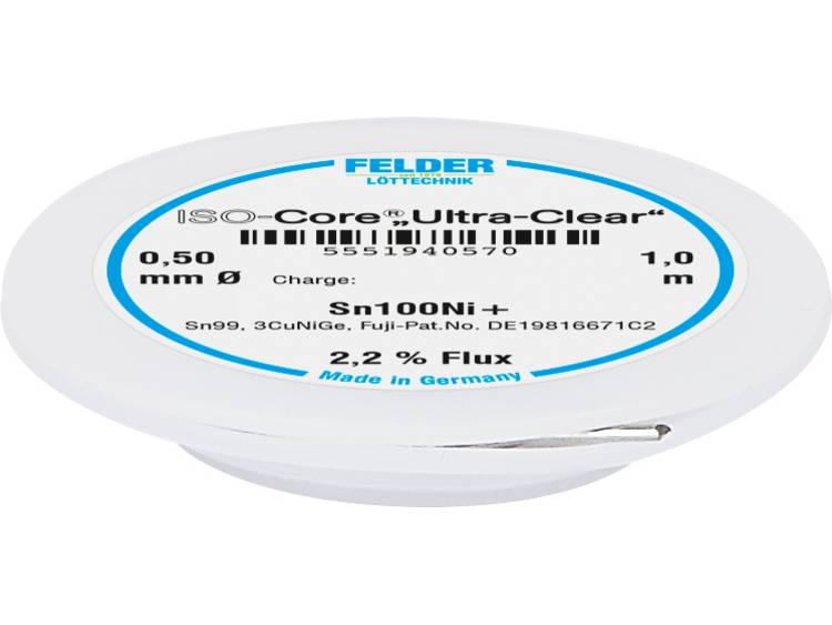 Felder LÃ¶ttechnik ISO-Core Ultra-Clear Sn100Ni+ Soldeertin, loodvrij Spoel Sn99.25Cu0.7Ni0.05 0.50 mm