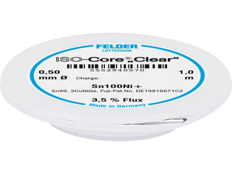 Felder LÃ¶ttechnik ISO-Core Clear Sn100Ni+ Soldeertin Spoel Sn99.25Cu0.7Ni0.05 0.50 mm