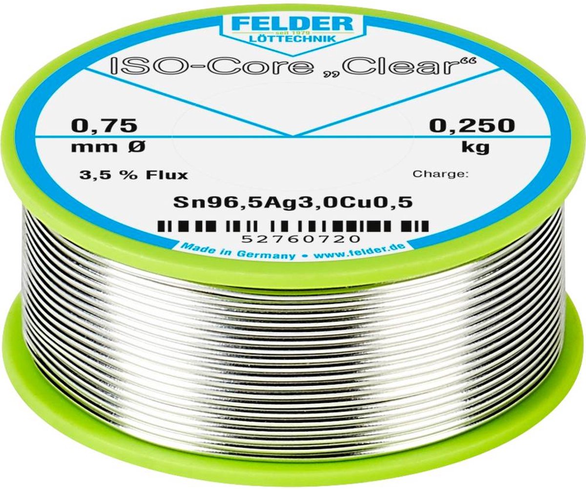 Felder LÃ¶ttechnik ISO-Core Clear SAC305 Soldeertin Spoel Sn96.5Ag3Cu0.5 0.250 kg 0.75 mm