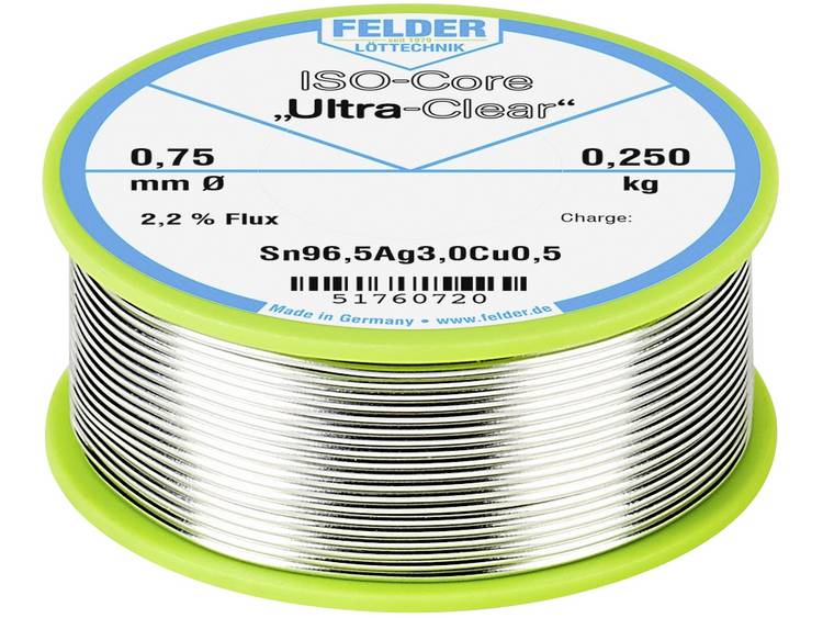 Felder LÃ¶ttechnik ISO-Core Ultra Clear SAC305 Soldeertin Spoel Sn96.5Ag3Cu0.5 0.250 kg 0.75 mm