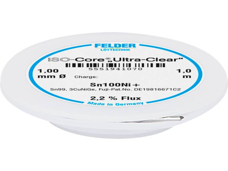 Felder LÃ¶ttechnik ISO-Core Ultra-Clear Sn100Ni+ Soldeertin, loodvrij Spoel Sn99.25Cu0.7Ni0.05 1 mm