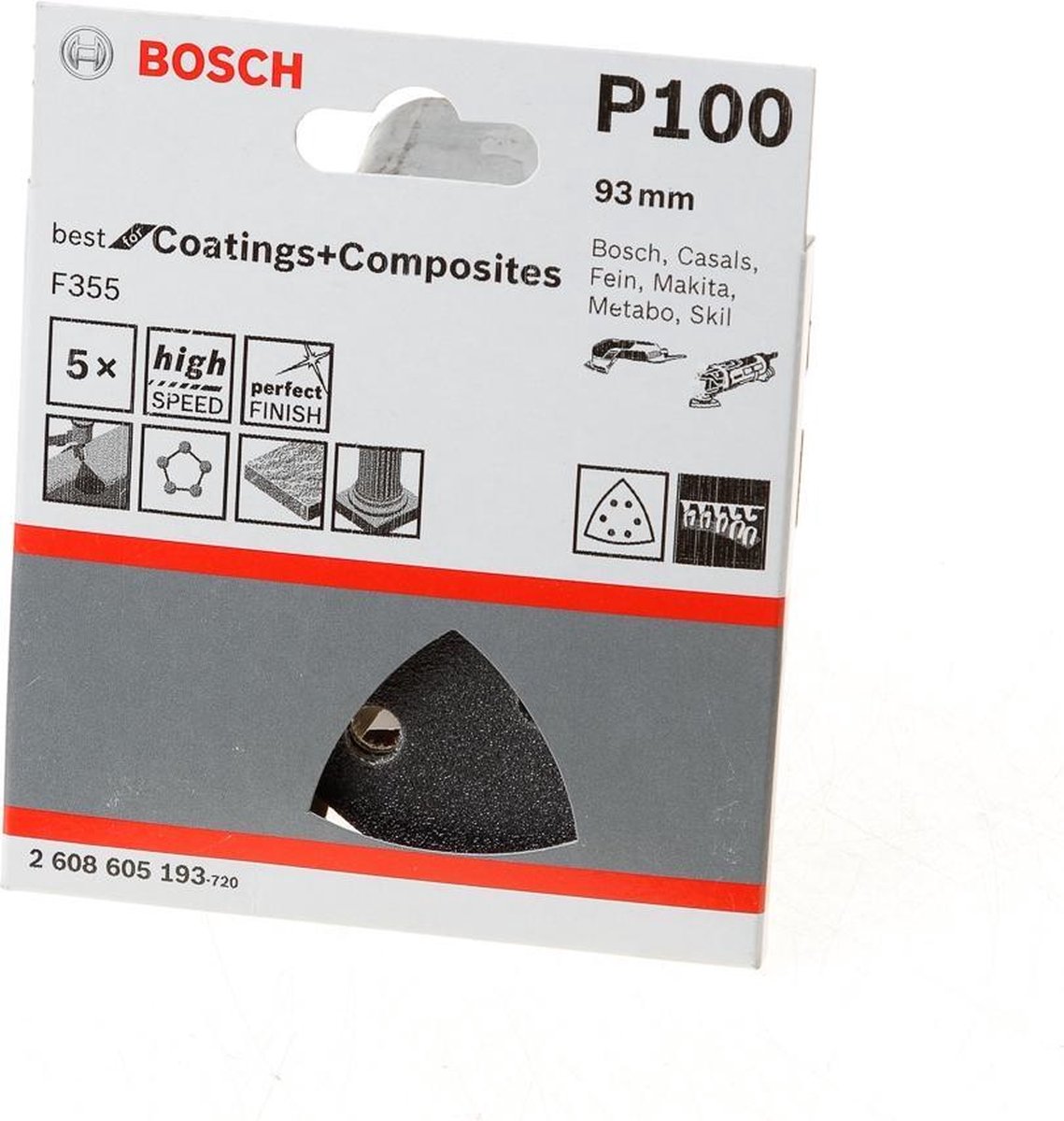 Bosch Best for Stone 2608605193 Delta schuurpapier Met klittenband, Geperforeerd Korrelgrootte 100 Hoekmaat 93 mm 5 stuk(s)