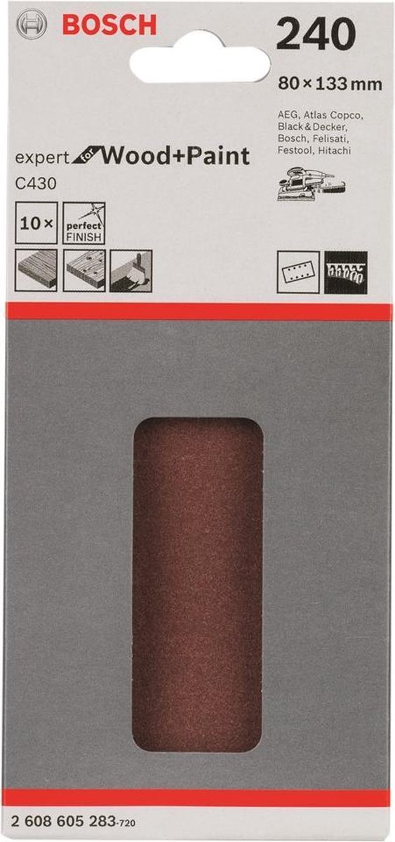 Bosch Expert for Wood 2608605283 Oscillerend schuurpapier Met klittenband, Geperforeerd Korrelgrootte 240 (l x b) 133 mm x 80 mm 10 stuk(s)