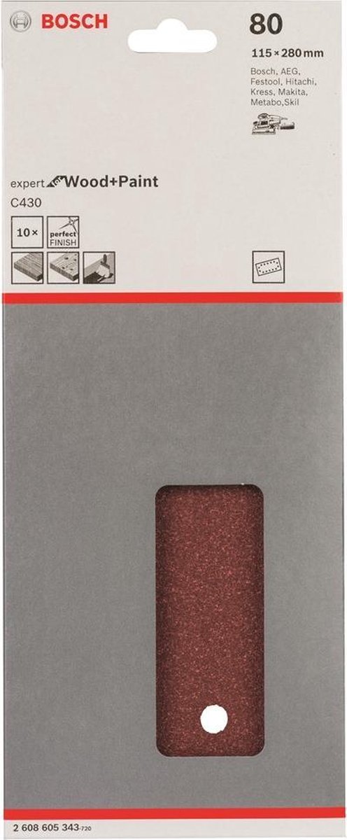 Bosch Expert for Wood 2608605343 Oscillerend schuurpapier Geperforeerd Korrelgrootte 80 (l x b) 280 mm x 115 mm 10 stuk(s)