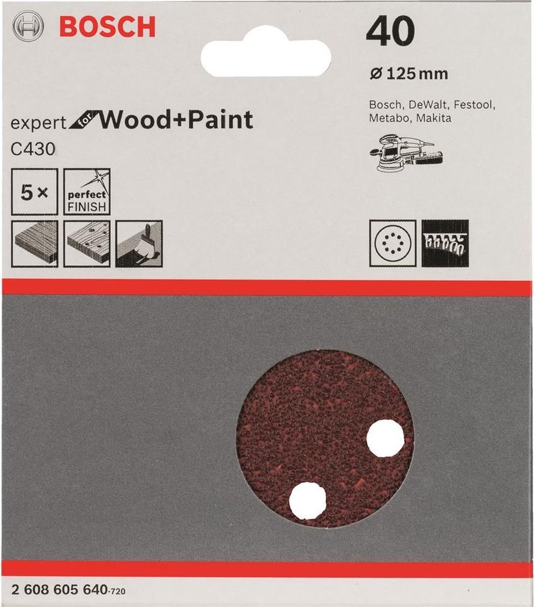 Bosch Expert for Wood 2608605640 Excenterschuurpapier Met klittenband, Geperforeerd Korrelgrootte 40 (Ã) 125 mm 5 stuk(s)
