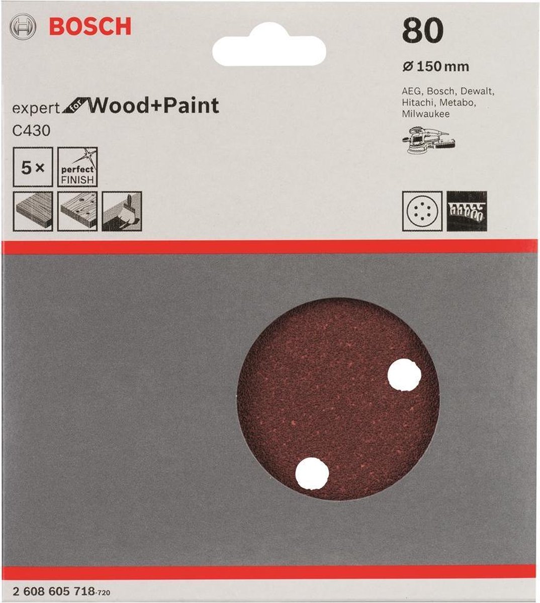 Bosch Expert for Wood 2608605718 Excenterschuurpapier Met klittenband, Geperforeerd Korrelgrootte 80 (Ã) 150 mm 5 stuk(s)