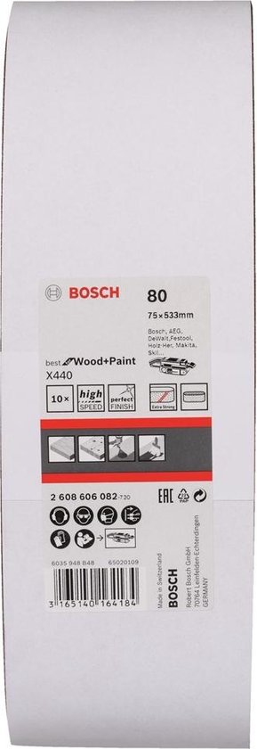 Bosch 2608606082 Schuurband Korrelgrootte 80 (l x b) 533 mm x 75 mm 10 stuk(s)