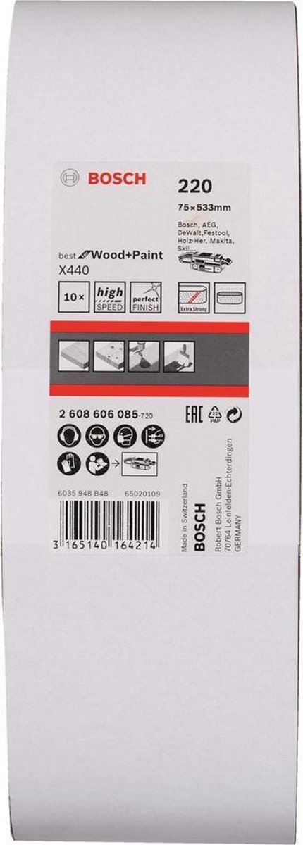 Bosch 2608606085 Schuurband Korrelgrootte 220 (l x b) 533 mm x 75 mm 10 stuk(s)