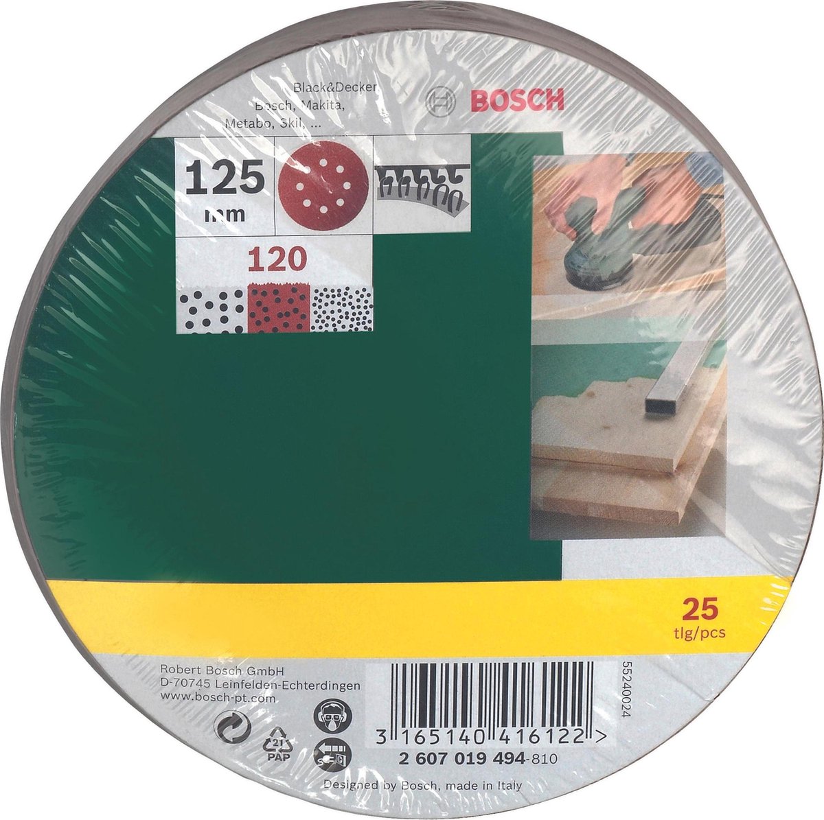 Bosch 2607019494 Excenterschuurpapier Met klittenband, Geperforeerd Korrelgrootte 120 (Ã) 125 mm 25 stuk(s)