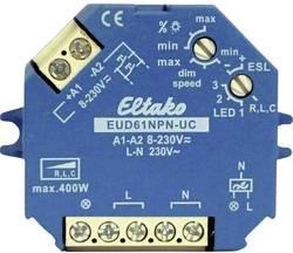 Eltako EUD61NPN-UC Dimmer (opbouw),Dimmer (inbouw) Geschikt voor lampen: Gloeilamp, Spaarlamp, Halogeenlamp, TL-buis - Azul