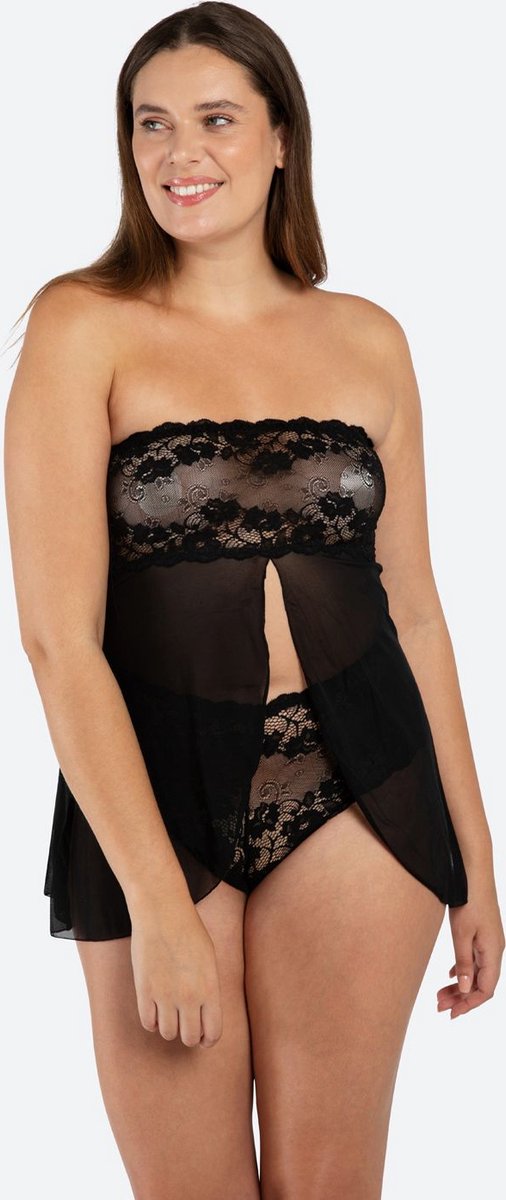 Christine le Duc Nikki Kanten Babydoll Met Sexy Shortje - Zwart