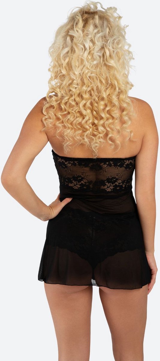 Christine le Duc Nikki Kanten Babydoll Met Sexy Shortje - Zwart