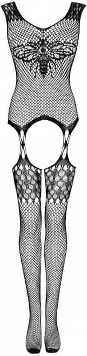 Obsessive Vlinder Catsuit Met Jarretel Design - Zwart