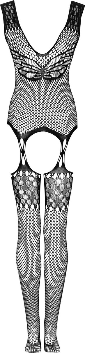 Obsessive Vlinder Catsuit Met Jarretel Design - Zwart