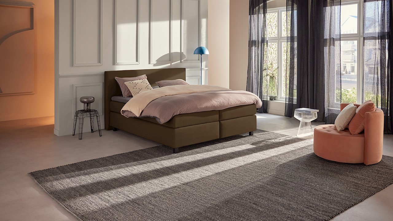 Karlsson Boxspring Autentik Tunn Vlak Met Gestoffeerd Matras - 140 x 220 cm - cappuccino