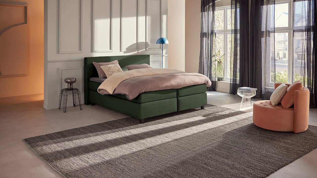 Karlsson Boxspring Autentik Tunn Vlak Met Gestoffeerd Matras - 160 x 210 cm - green - Groen