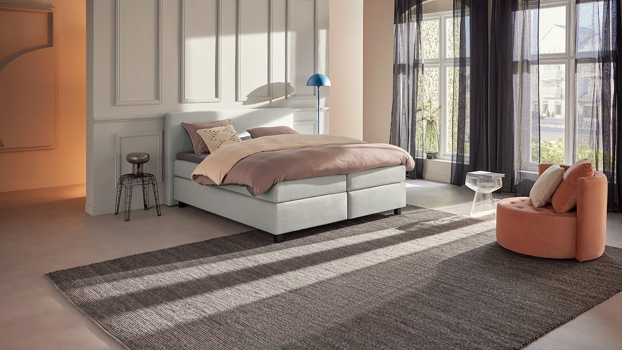 Karlsson Boxspring Autentik Tunn Vlak Met Gestoffeerd Matras - 200 x 200 cm - light grey