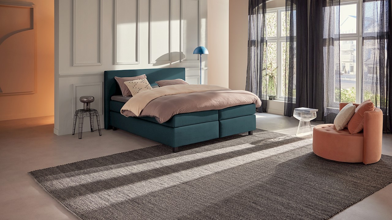 Karlsson Boxspring Autentik Tunn Vlak Met Gestoffeerd Matras - 200 x 210 cm - teal