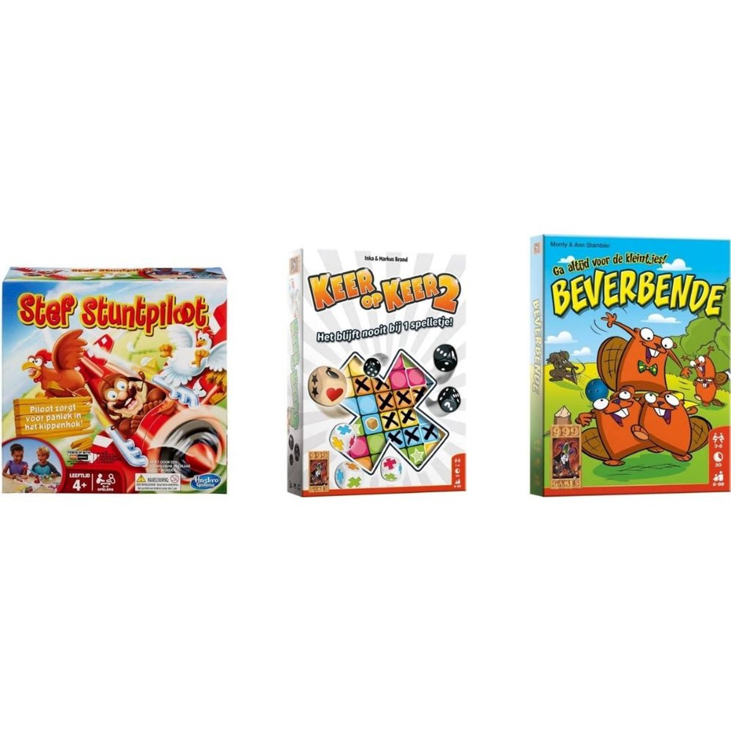 Hasbro Spellenbundel - Dobbelspel - 2 Stuks - Keer Op Keer 2 & Beverbende & Stef Stuntpiloot