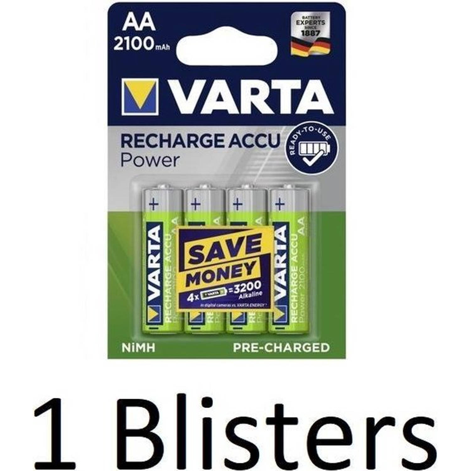 Varta 4 Stuks (1 Blister A 4 St) Oplaadbare Batterij Recharge Accu Power Aa 2100mah