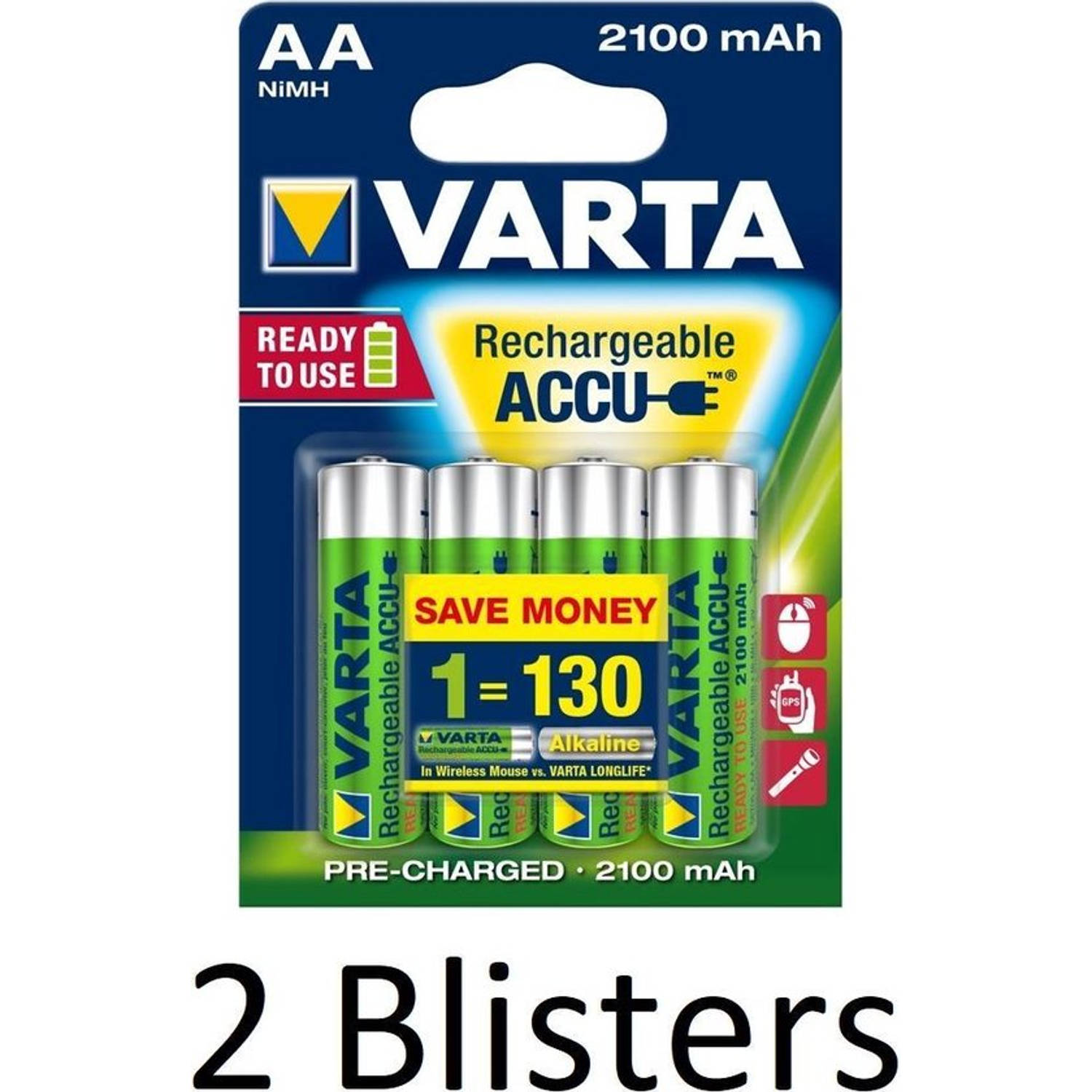 Varta 8 Stuks (2 Blisters A 4 St) Oplaadbare Batterijen Aa 2100 Mah