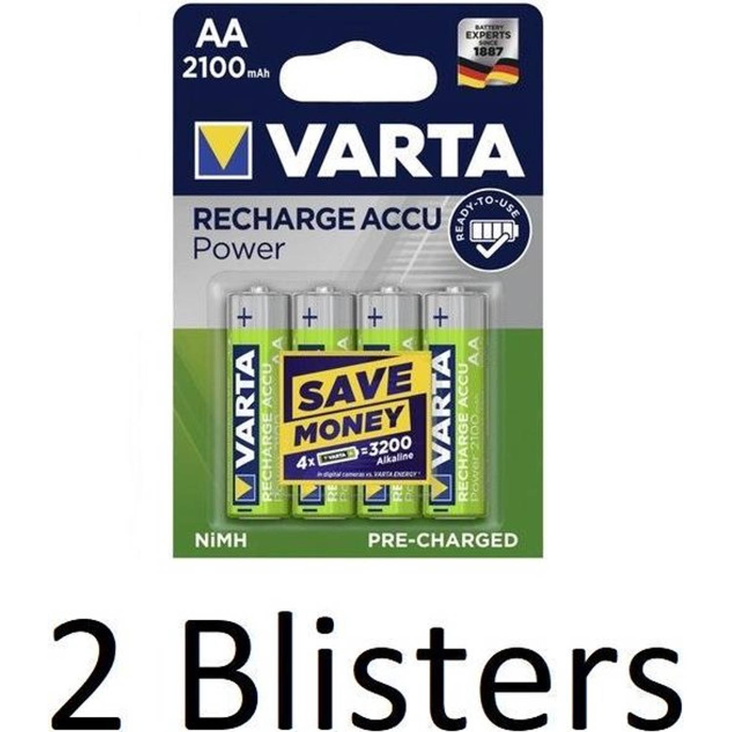 Varta 8 Stuks (2 Blisters A 4 St) Oplaadbare Batterij Recharge Accu Power Aa 2100mah