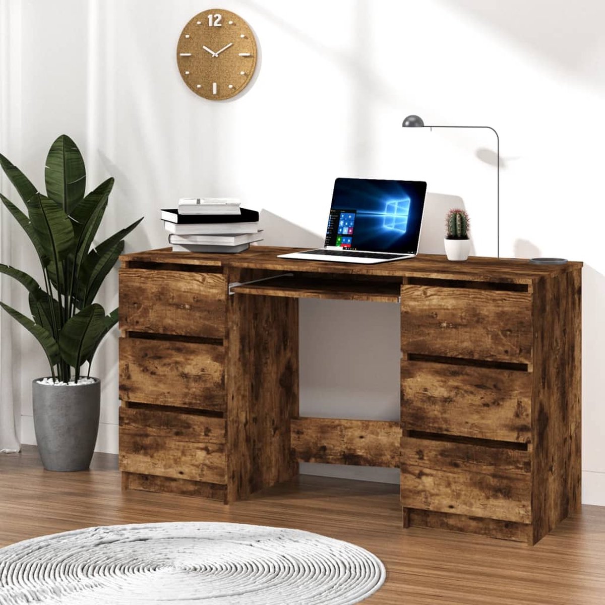 Vidaxl Bureau 140x50x77 Cm Bewerkt Hout Gerookt Eikenkleurig - Bruin