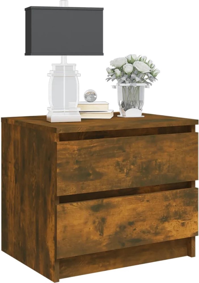 Vidaxl Nachtkastje 50x39x43,5 Cm Bewerkt Hout Gerookt Eikenkleurig - Bruin