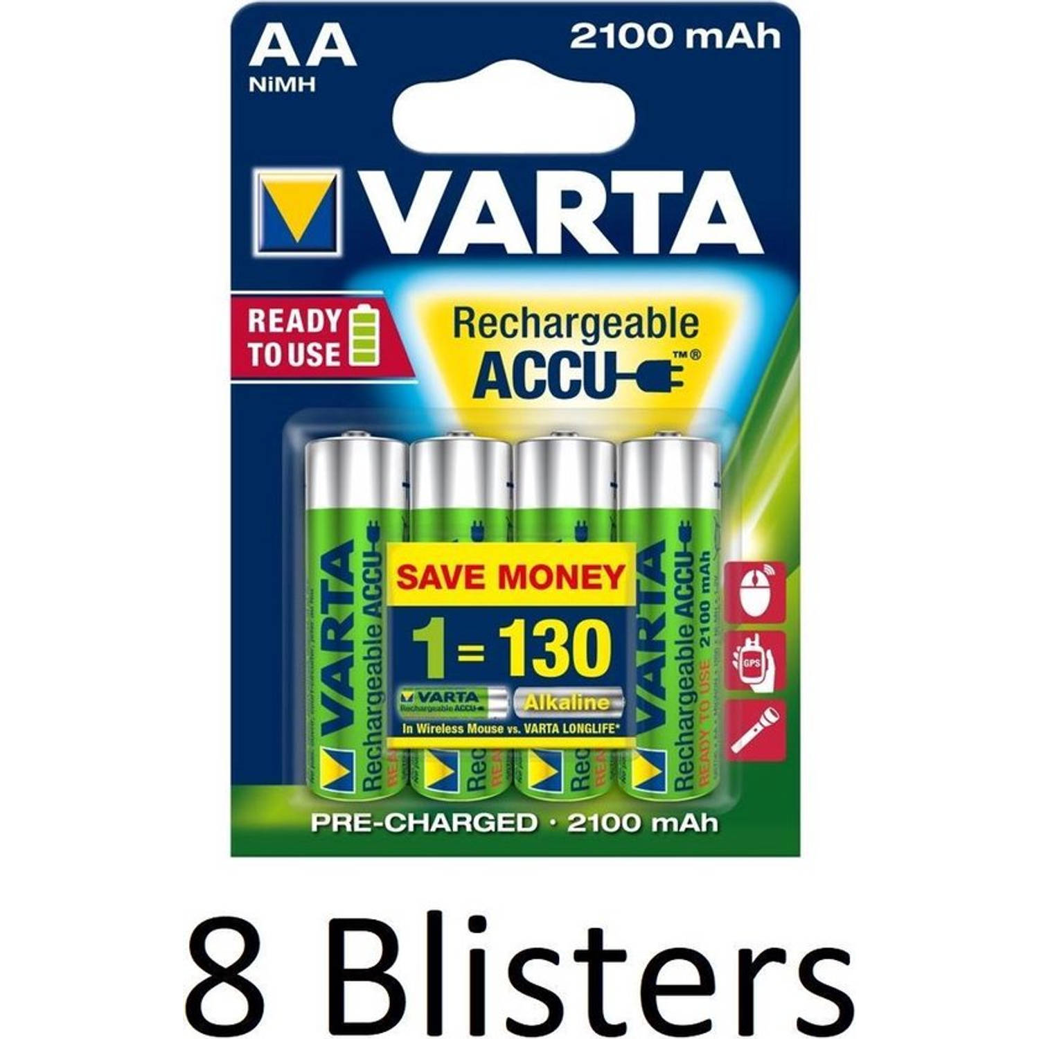 Varta 32 Stuks (8 Blisters A 4 St) Oplaadbare Batterijen Aa 2100 Mah