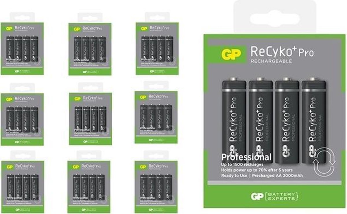 GP 40 Stuks (10 Blisters A 4st) - R6/aa Recyko+ Pro 2000mah 1.2v Nimh Oplaadbare Batterijen