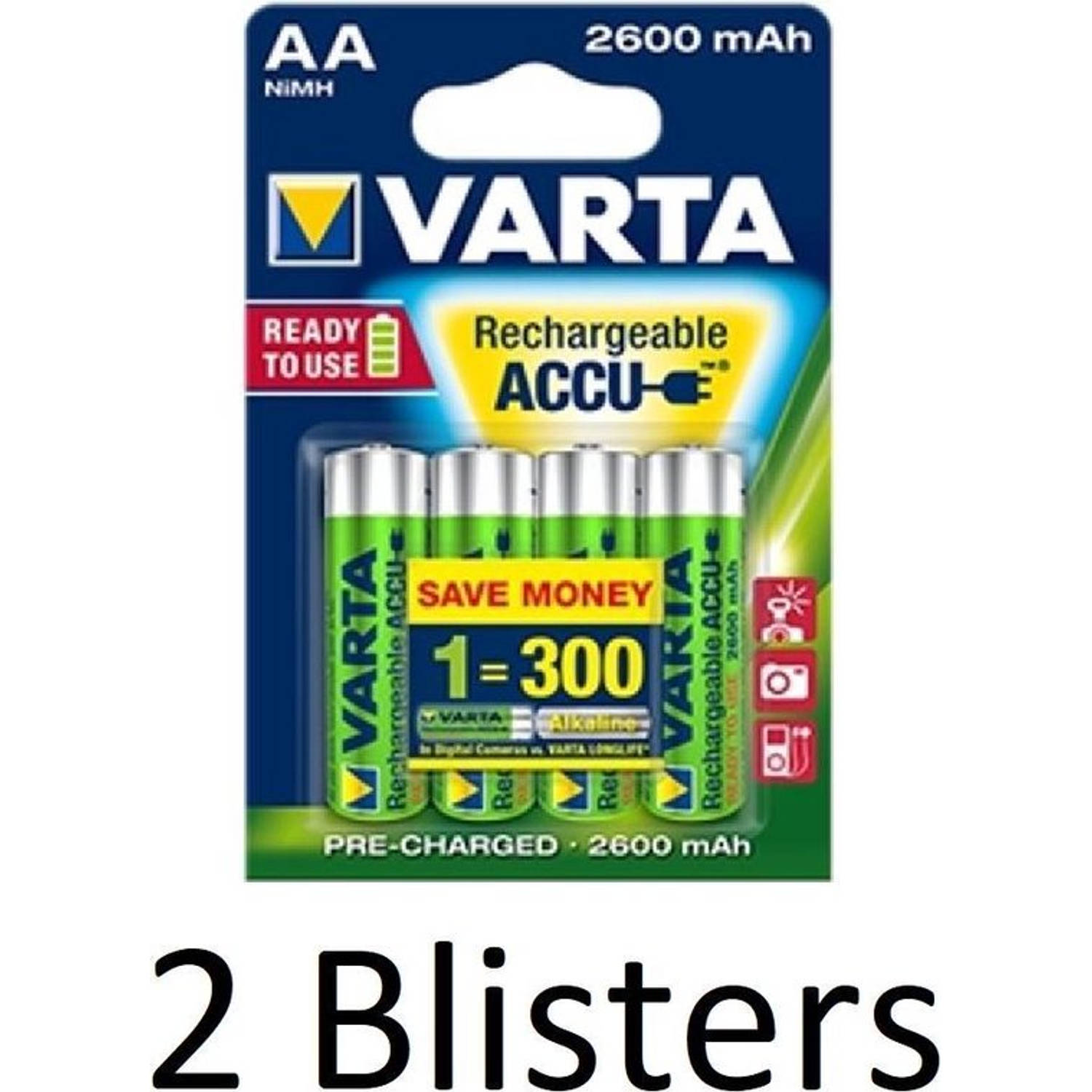 Varta 8 Stuks (2 Blisters A 4 St) Aa Oplaadbare Batterijen - 2600mah