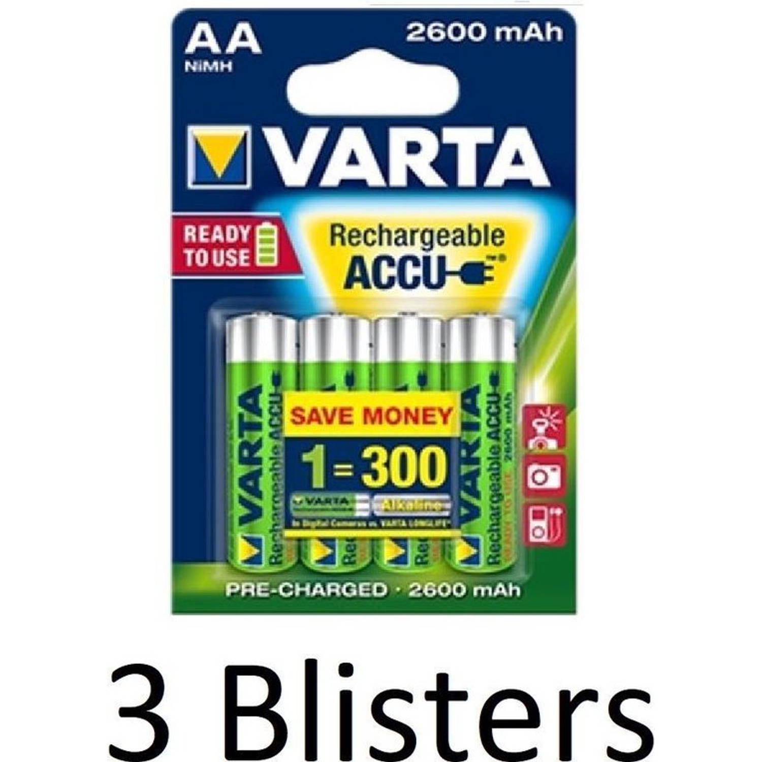 Varta 12 Stuks (3 Blisters A 4 St) Aa Oplaadbare Batterijen 2600 Mah