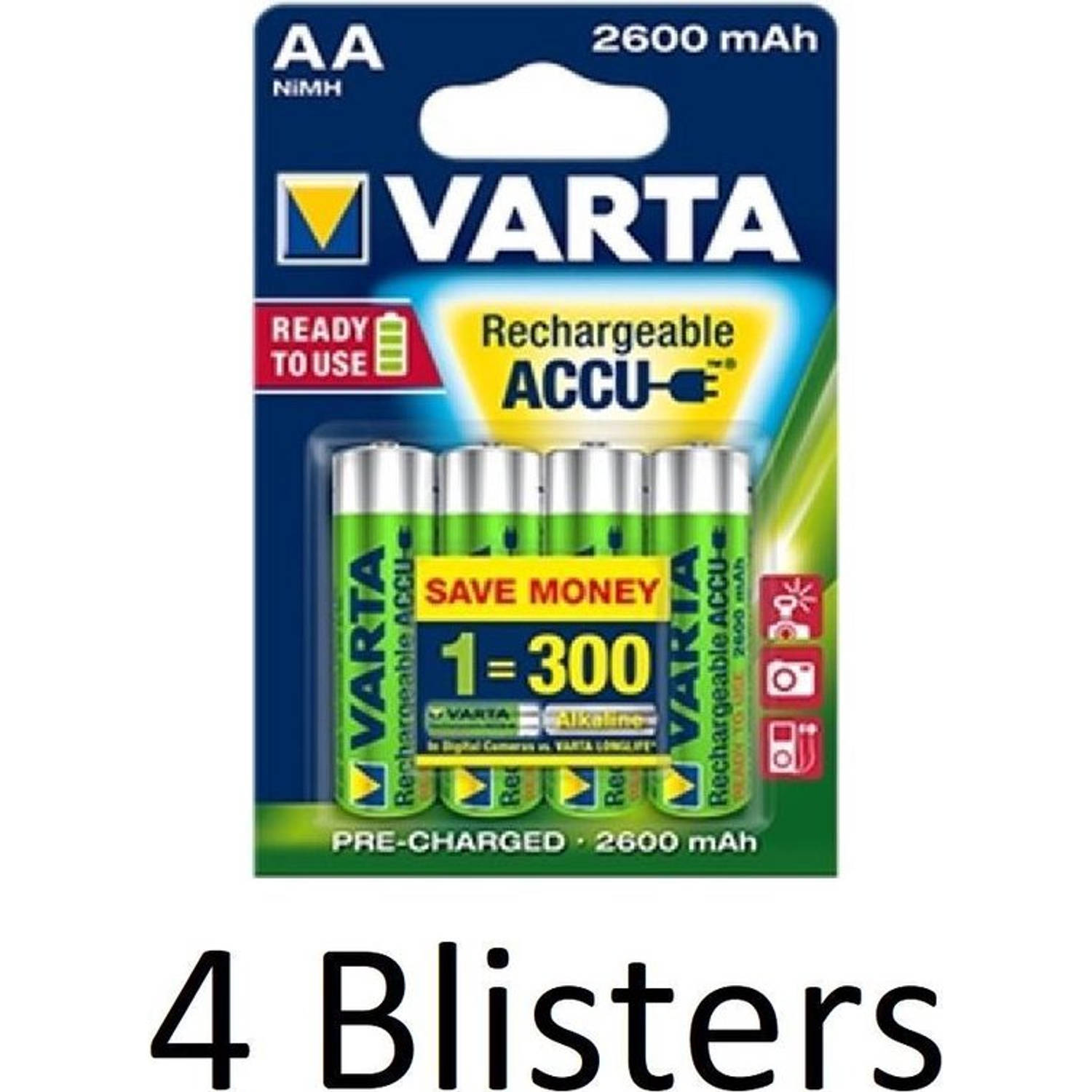 Varta 16 Stuks (4 Blisters A 4 St) Aa Oplaadbare Batterijen - 2600mah