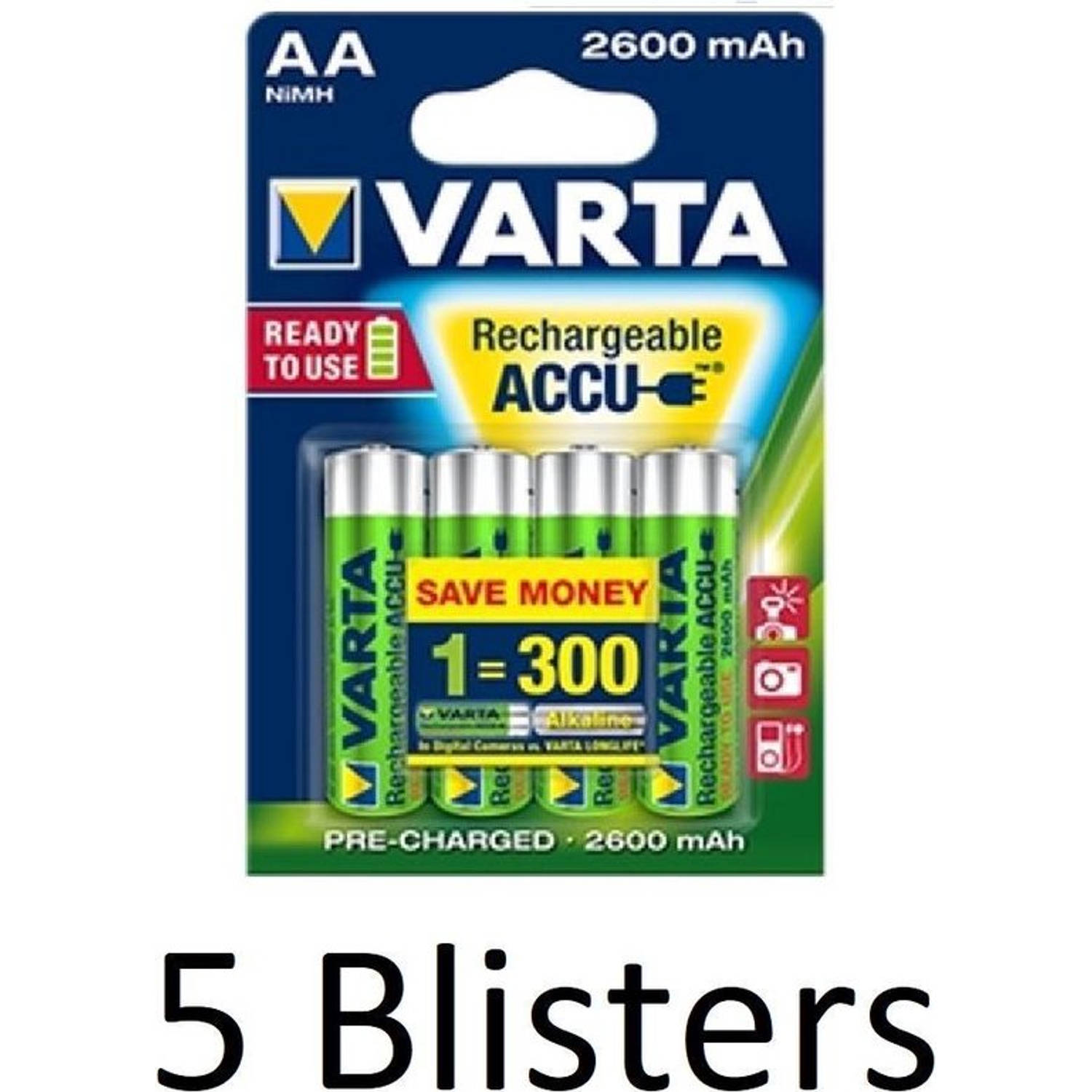 Varta 20 Stuks (5 Blisters A 4 St) Aa Oplaadbare Batterijen 2600 Mah