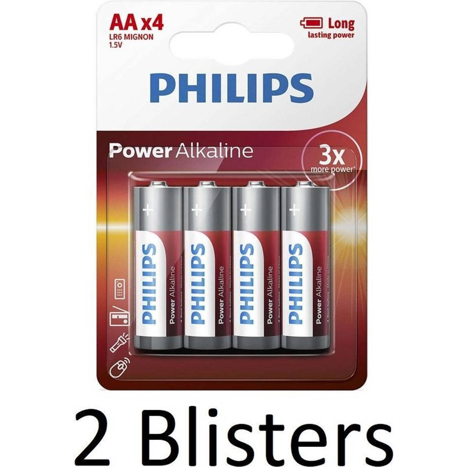 Philips 8 Stuks (2 Blisters A 4 St) Power Alkaline Aa Batterijen
