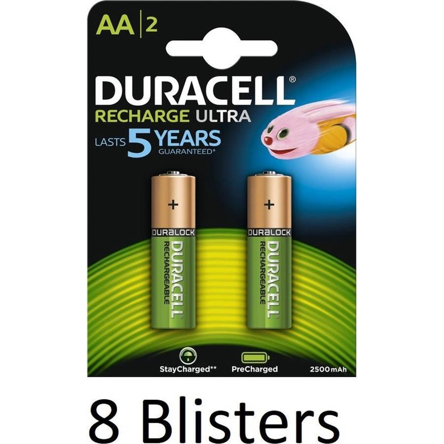 Duracell 16 Stuks (8 Blisters A 2 St) Aa Oplaadbare Batterijen - 2500 Mah