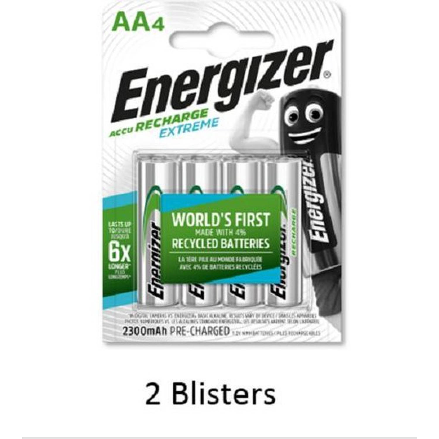 Energizer 8 Stuks (2 Blisters A 4 Stuks) Rechargeable Aa 2300 Mah Extreme Oplaadbaar