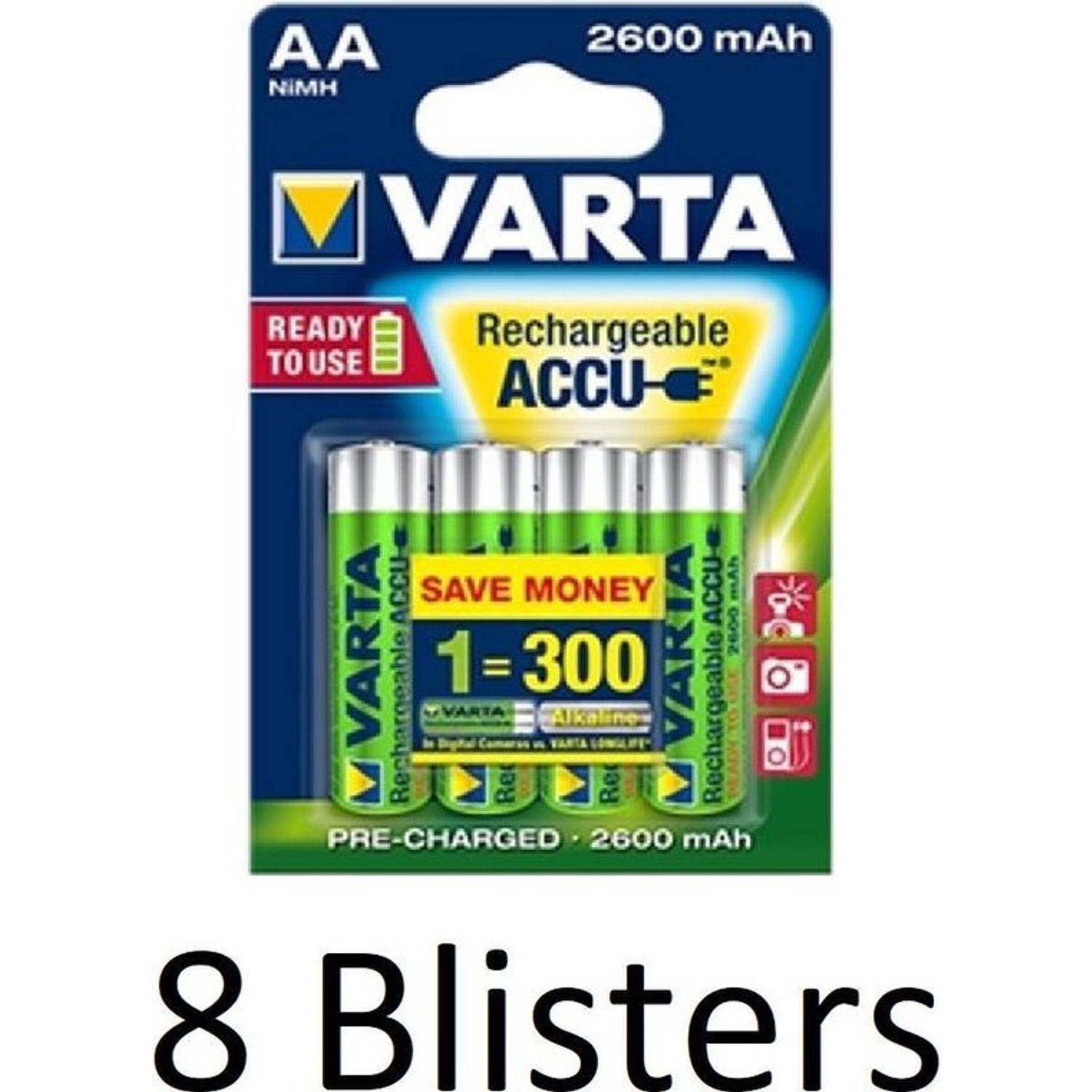 Varta 32 Stuks (8 Blisters A 4 St) Aa Oplaadbare Batterijen - 2600mah