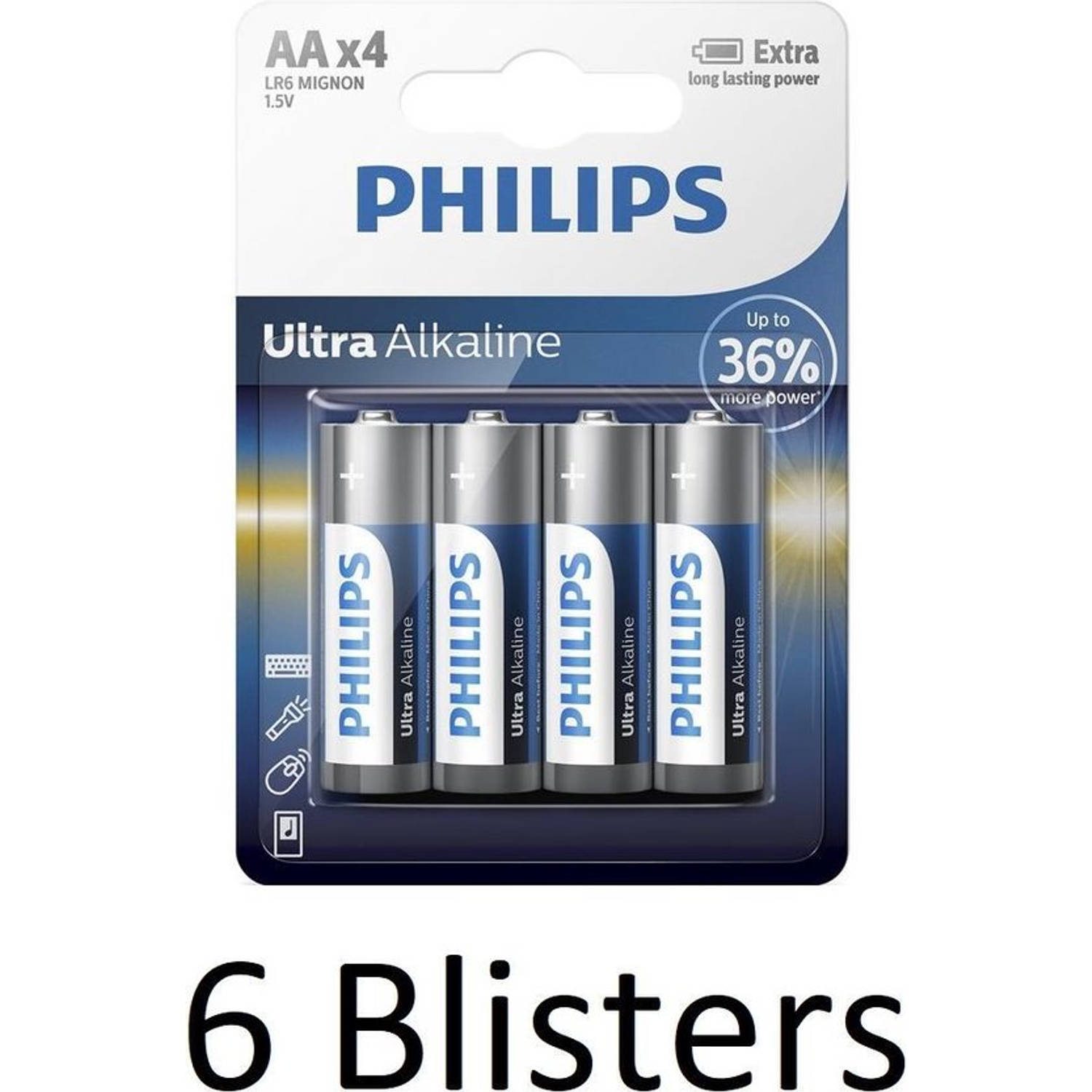 Philips 24 Stuks (6 Blisters A 4 St) Ultra Alkaline Aa Batterijen