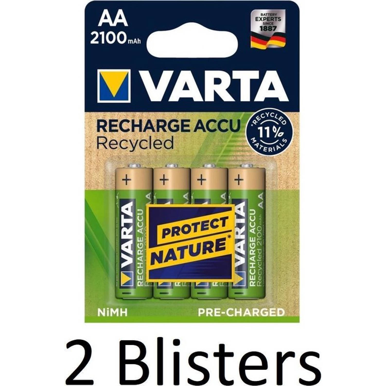 Varta 8 Stuks (2 Blisters A 4 St) Recycled Aa Oplaadbare Batterijen - 2100 Mah