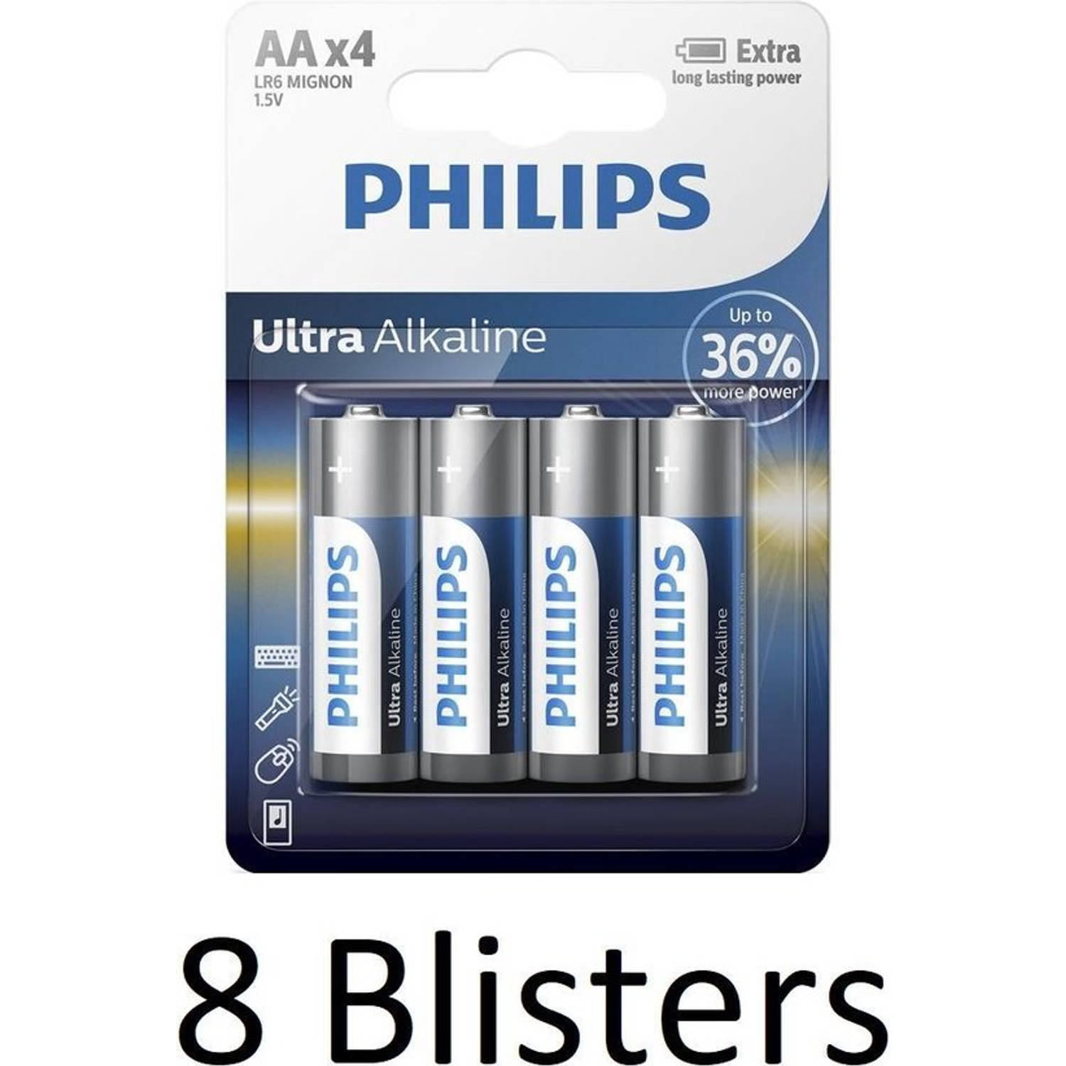 Philips 32 Stuks (8 Blisters A 4 St) Ultra Alkaline Aa Batterijen